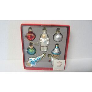 NEW IN BOX MARTHA STEWART HOME SET OF 7 SPACE GLASS  CHRISTMAS ORNAMENTS